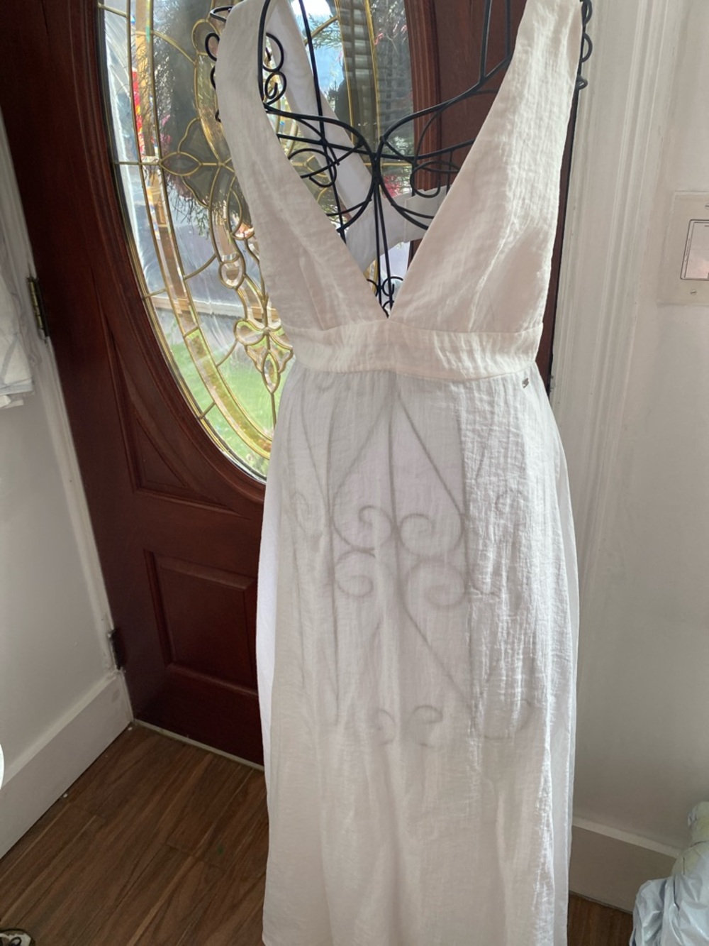 Armani Exchange White Backless Deep V Maxi Dress